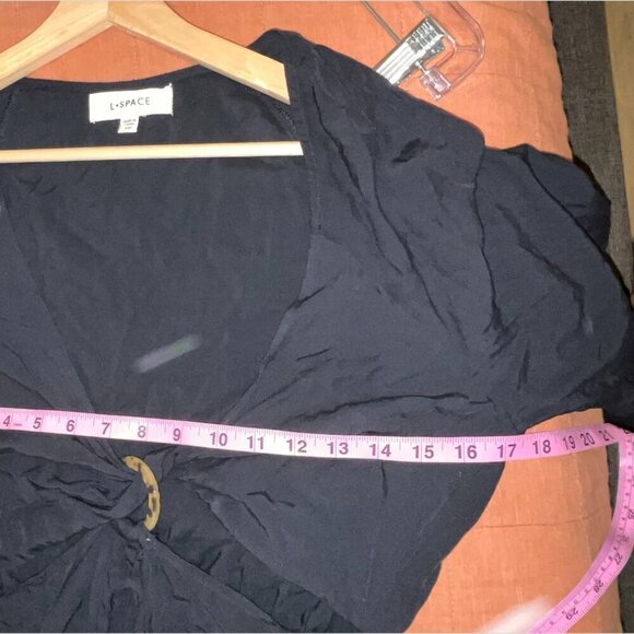 L*Space Colette Dress Waist Cutout Deep V Neck Blouson Sleeve Black Size Medium - Picture 8 of 12